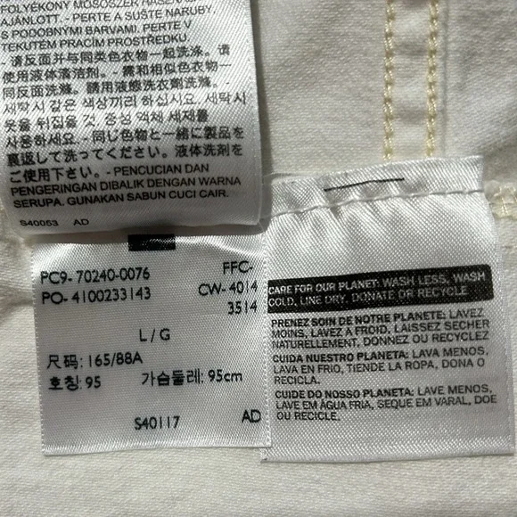 LEVI'S White Denim Trucker Jacket Women sz L Cropped Raw Hem - See Notes - Picture 11 of 11